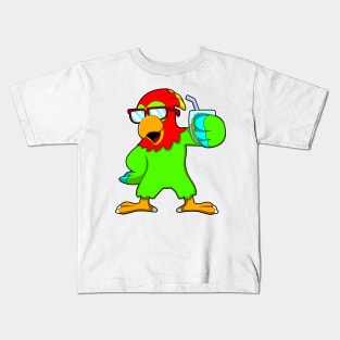 Parrot with Sunglasses & Drink Kids T-Shirt